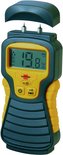 Gele en grijze vochtmeter met twee metalen pinnen bovenop en een digitaal display dat 19.8% aangeeft.