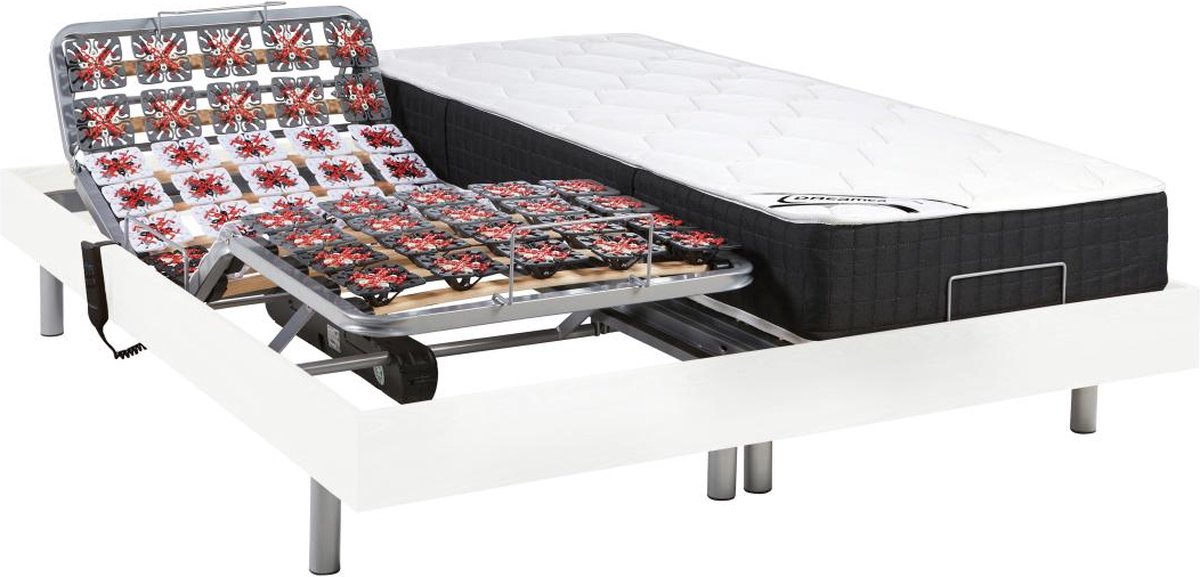 Vente-unique Bed met elektrische lattenbodem hout wit 2 x 70