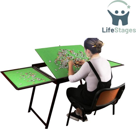 Jumbl Premium 1000-delige puzzeltafel met vilten oppervlak, in elkaar grijpende hoes en verwijderbare sorteerladen | 23 x 31 houten plank | Versterkte hardhouten constructie