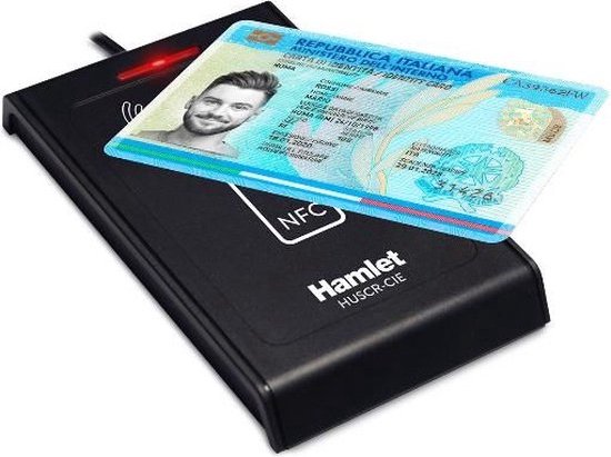 Zwarte Hamlet HUSCR-CIE kaartlezer met Italiaanse identiteitskaart met NFC.
