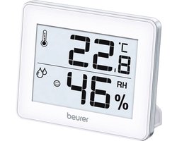 Beurer HM 16 Digitale Hygrometer - Thermometer voor binnen - Luchtvochtigheidsmeter - Smiley display - °C / °F - Incl. batterij - 3 Jaar garantie - Wit