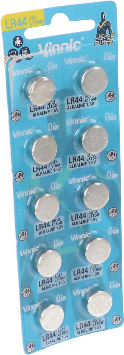 Vinnic LR44/Ag13/L1154f - Alcaline Knoopcel Batterij - Blister 10st