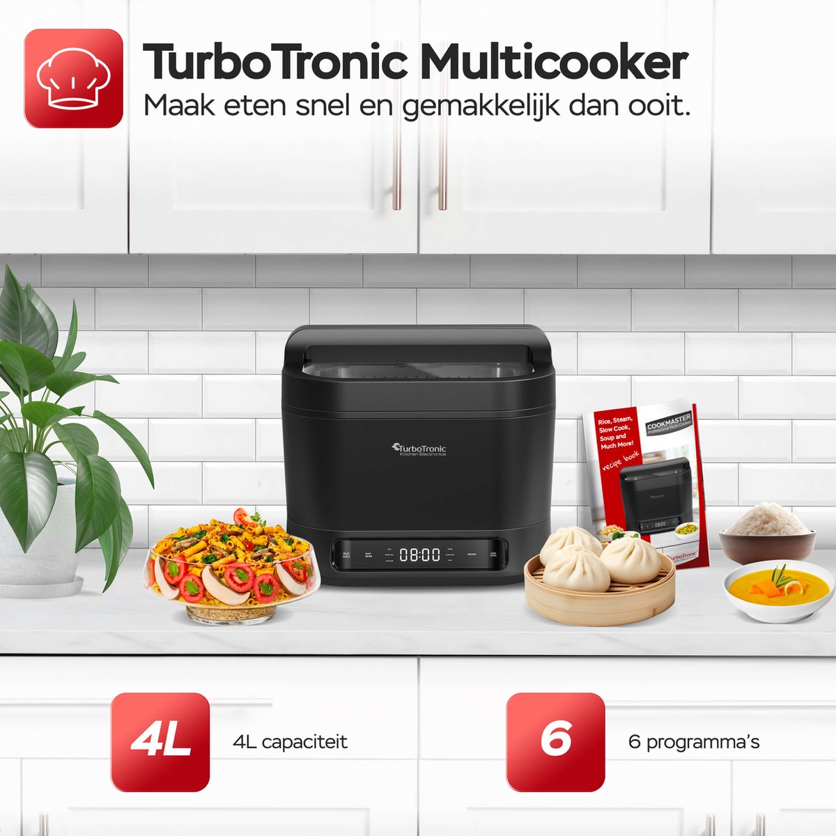 TurboTronic DMC20 Multicooker 4L - Rijstkoker - Stoomkoker - Zwart thumbnail 4