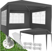tectake® Tuinpaviljoen 3x3 m - Met 3 zijwanden met ramen - Waterdicht - Voor tuin en camping - Paviljoen - Partytent - Evenemententent - Incl. scheerlijnen en haringen - Grijs