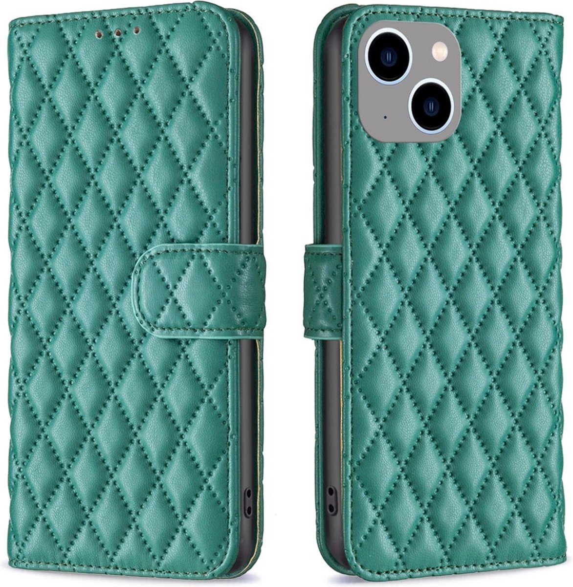 BINFEN Hoesje - Geschikt voor iPhone 15 Hoesje - BINFEN Rhombus Book Case - Groen