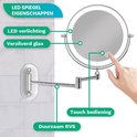 LED spiegel met LED verlichting, verzilverd glas, duurzaam RVS, flexibele arm en touch bediening.