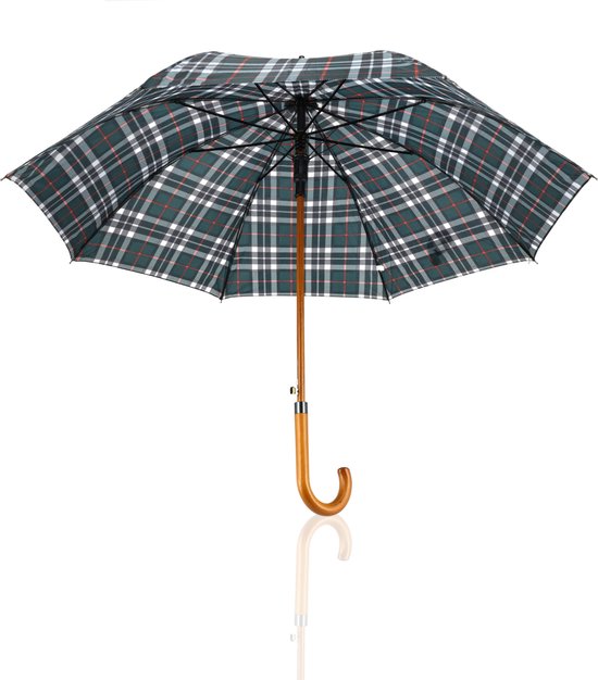 Parapluie à carreaux vert - Ø 105cm - Parapluie Manche en bois - Parapluie de pluie - coupe-vent Classique