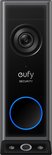 Sonnette Eufy noire avec objectif, cercle bleu et logo 'eufy SECURITY'.