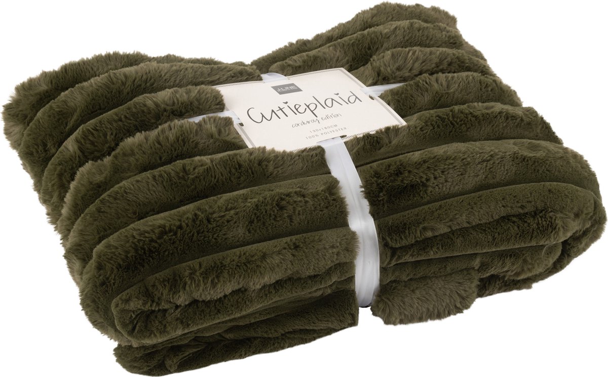 J-Line plaid Large Corduroy - polyester - donkergroen - 180 x 130 cm