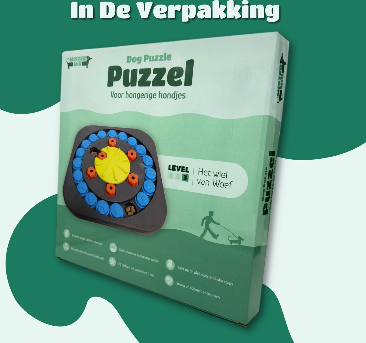 Mister Mill Puzzel Hond - Intelligentiespeelgoed Hond / Kat - Interactieve Hondenpuzzel - Denkspel Hond - Level 3 - Wiel van Woef - Interactieve Hond - Interactief Kattenspeelgoed - 35 x 35 CM — afbeelding 7