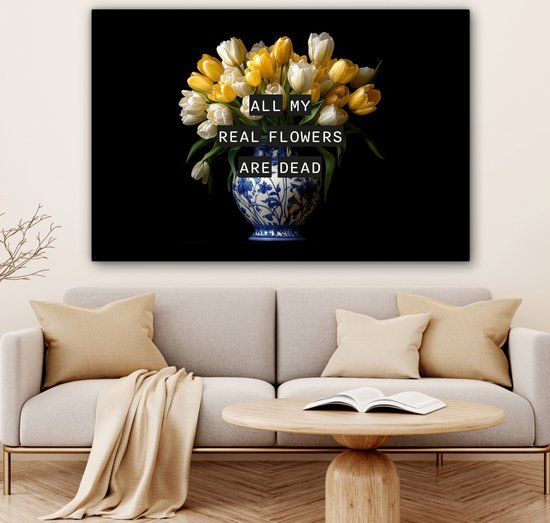 Peinture sur toile 120x80 cm - Décoration murale Citations - Bloem - Tulipe - Jaune - Décoration murale murale salon - Décoration chambre - Accessoires de chambre - Peintures sur toile