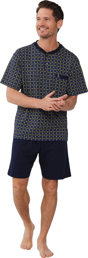 Pyjama short Robson pour homme - Carreaux - Blauw - Katoen - Taille 52