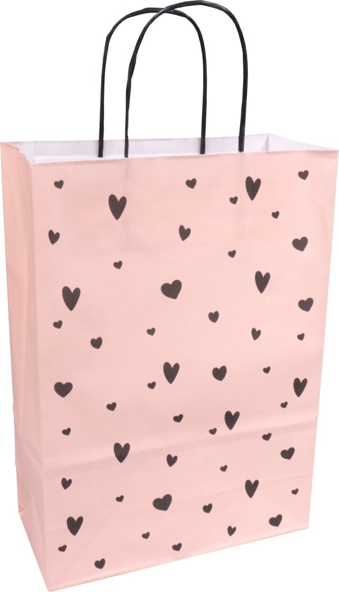 Tas | Papier | gedraaid papieren koord | 22x 10x31cm | draagtas | blush/zwart | 50 stuks