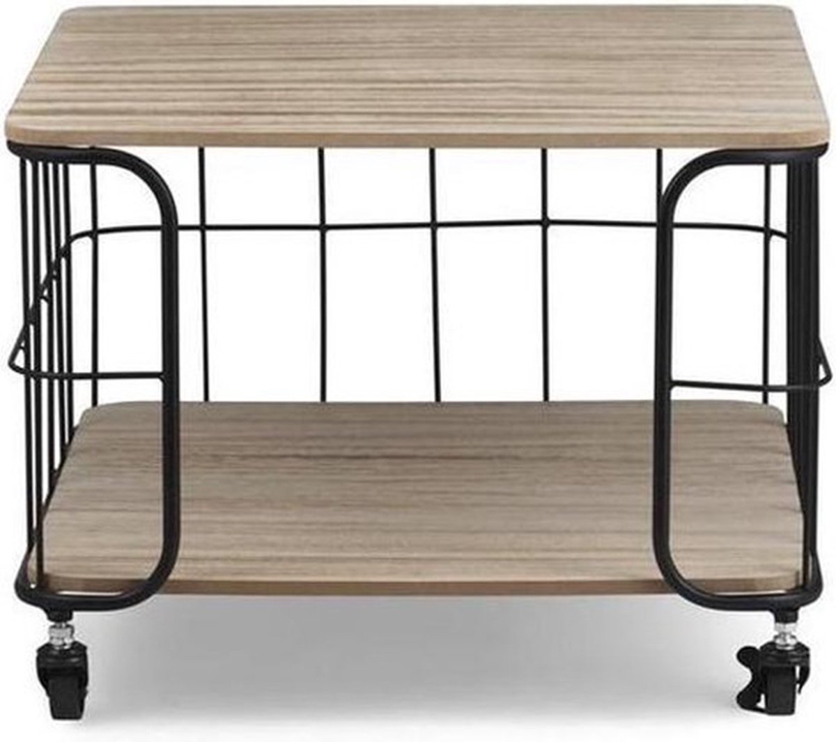 Eleganca salontafel - Bijzettafel - Trolley - MDF en ijzer - Zwart - Industrieel - 48.5x48.5x36cm - 4 wieltjes