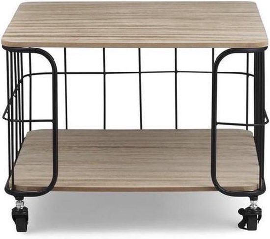 Table basse Eleganca - Table d'appoint - Chariot - MDF et fer - Noir - Industriel - 48,5x48,5x36cm - 4 roues
