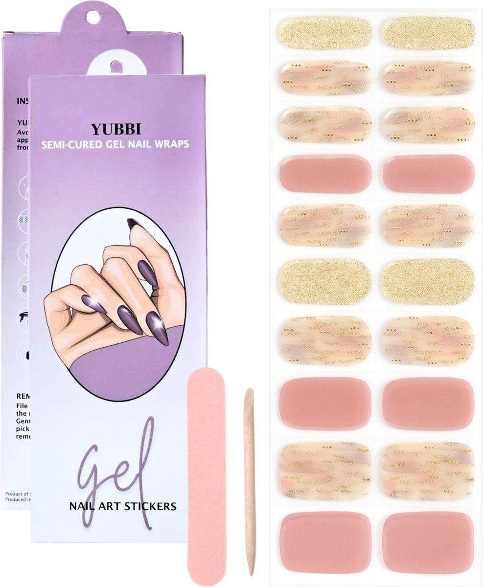 Goedkoopste YUBBI Gellak Stickers - Gel Nail Wraps - Gelnagel Manicure - UV Nagelstickers - Pink Sparkle