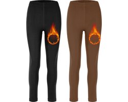 Merry Style Dames Thermische Legging - Vrijetijdsbroek - Lang - Sporbroek - Skibroek - Mosterd - 2-Pack - MS-ATX-441-Leg-2B - Zwart/Bruin - XS-S