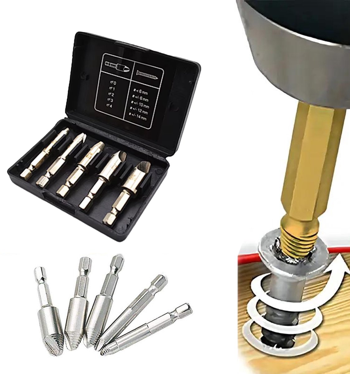 5 Delige Schroefverwijderaar Set - Schroeven Verwijderset - Uitboorset - Screw Remover Set - Schroef Uitboren - LOUZIR