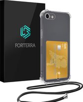 Étui adapté pour iPhone 8 avec porte-cartes, étui en Siliconen avec cordon - Étui adapté pour iPhone 8 avec cordon de téléphone, coque arrière avec porte-cartes - Transparent
