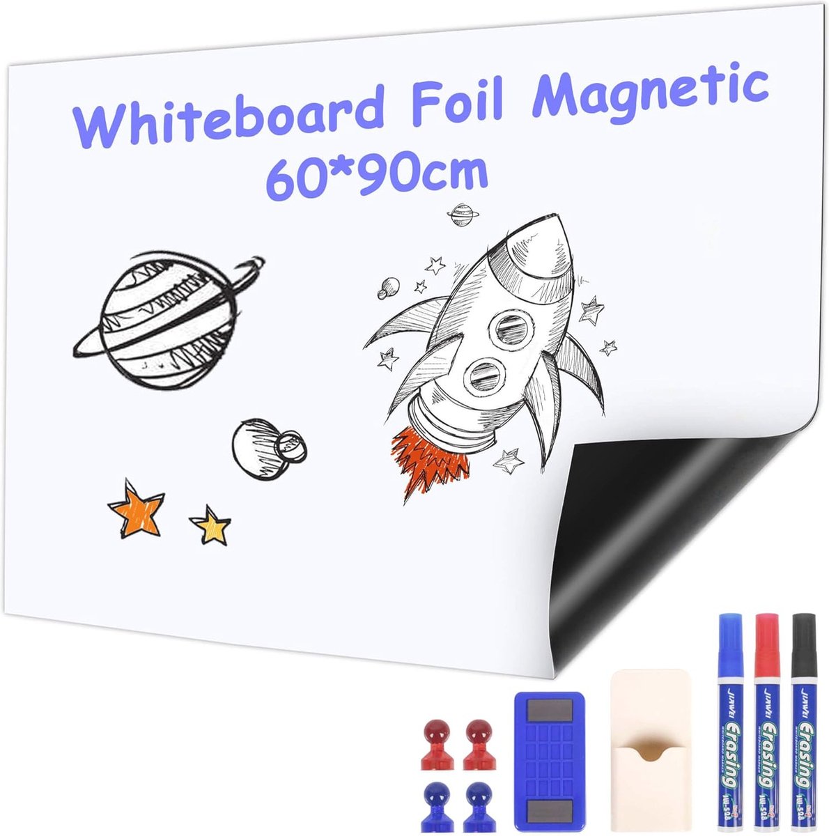 Magnetische Whiteboardfolie - Zelfklevend, 60 x 90 cm - Wit Wandbord Folie