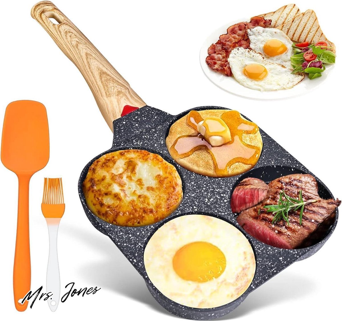 Mrs. Jones Pannenkoekenpan met 4 gaten antiaanbaklaag voor omeletten-worstjes-burgers-pannenkoeken inductiekookplaat-gasfornuis-keramische kookplaat .