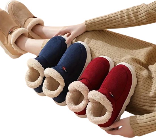 Livano Warme Pantoffels - Sloffen - Slippers - Dames - Heren - Pluche - Maat 42.5 - Rood