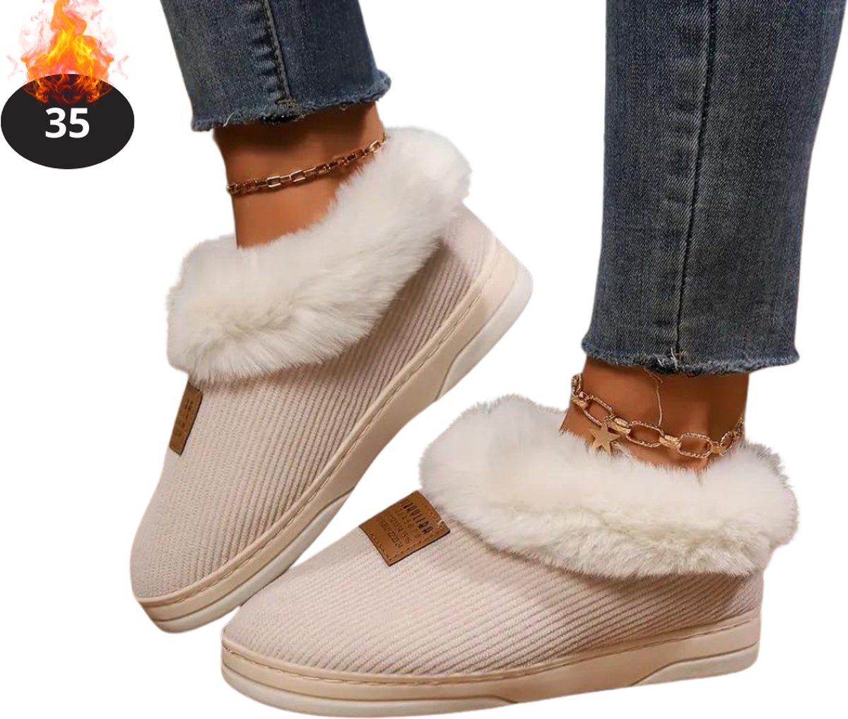 Livano Warme Pantoffels - Sloffen - Slippers - Dames - Heren - Pluche - Maat 35 - Creme Roze