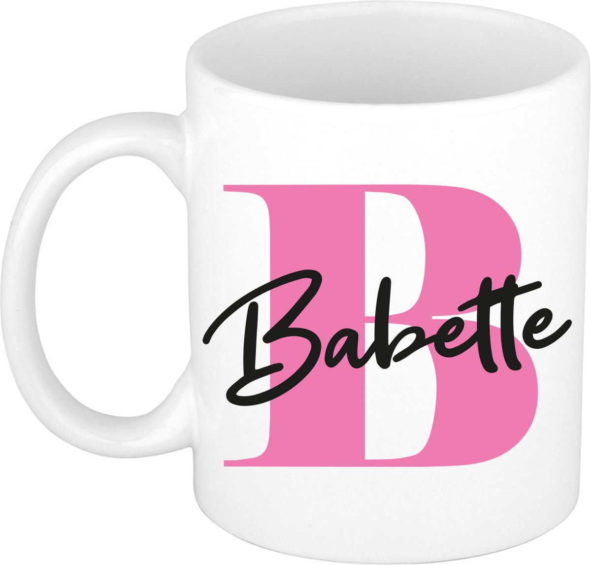 Bellatio Decorations Naam mok Babette - roze - wit - keramiek - 300 ml - cadeau beker
