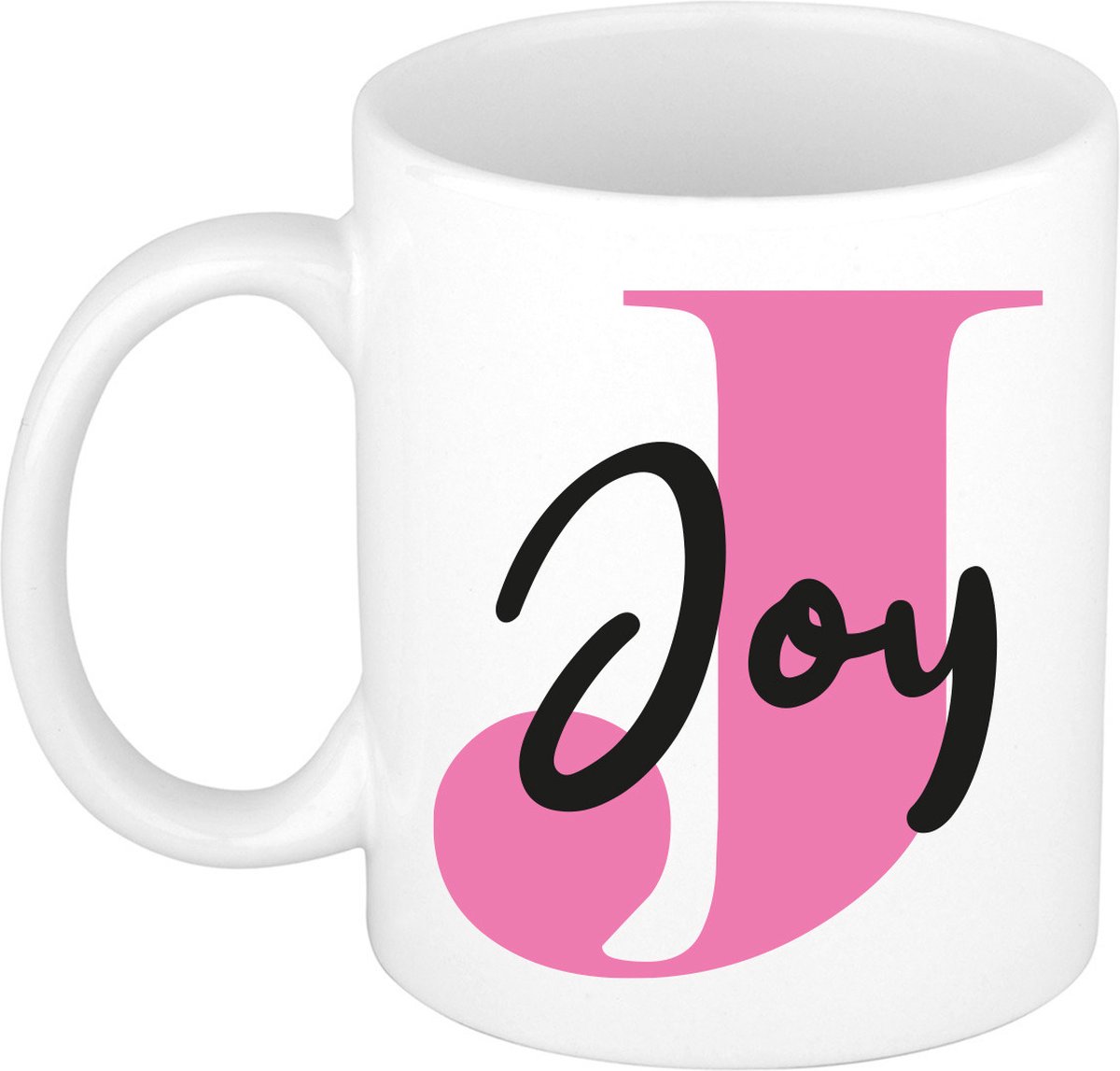 Bellatio Decorations Naam mok Joy - roze - wit - keramiek - 300 ml - cadeau beker