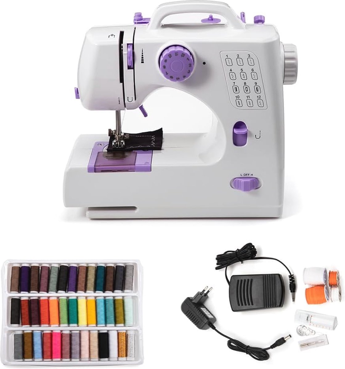 Mini Elektrische Draagbare Naaimachine voor Beginners - 12 Steken, Dual Speed, Voetpedaal en Naaiset