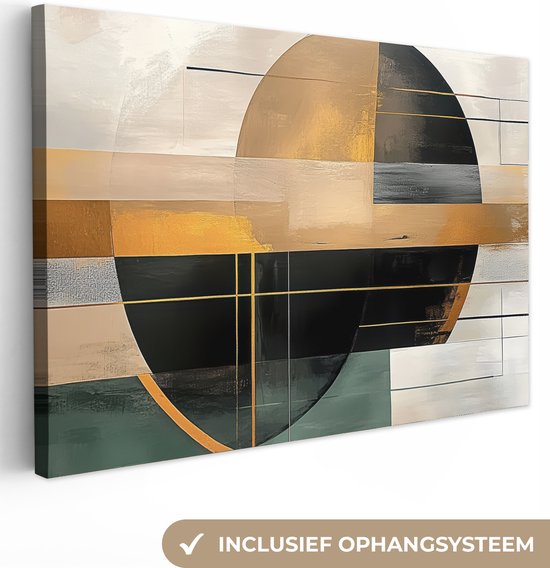 Canvas schilderij 120x80 cm - Wanddecoratie Abstract - Goud - Brons - Groen - Vormen - Modern - Muurdecoratie woonkamer - Slaapkamer decoratie - Kamer accessoires - Schilderijen