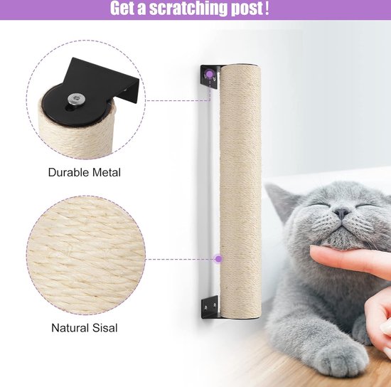 Hoge kattenboom, 5 laags 210 cm wandgemonteerde kattenkrabpaal, wilde