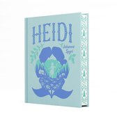 Lichtblauwe kaft met 'Heidi' in blauwe letters en een illustratie van een berglandschap met een meisje.