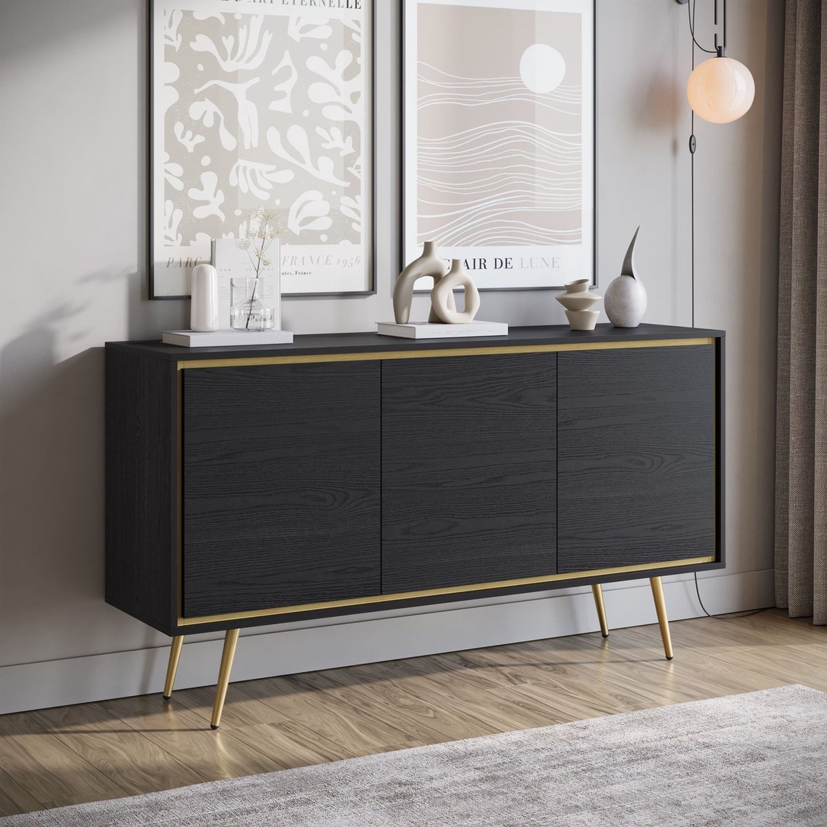Meubella - Dressoir Tara - Zwart eiken - 150 cm