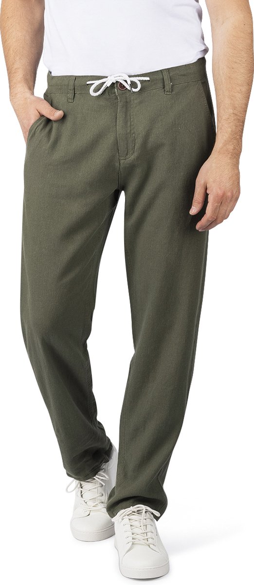 riverso Heren Chino Broek RIVMarco regular/straight Olijf 3XL Volwassenen Linnen zomerbroek