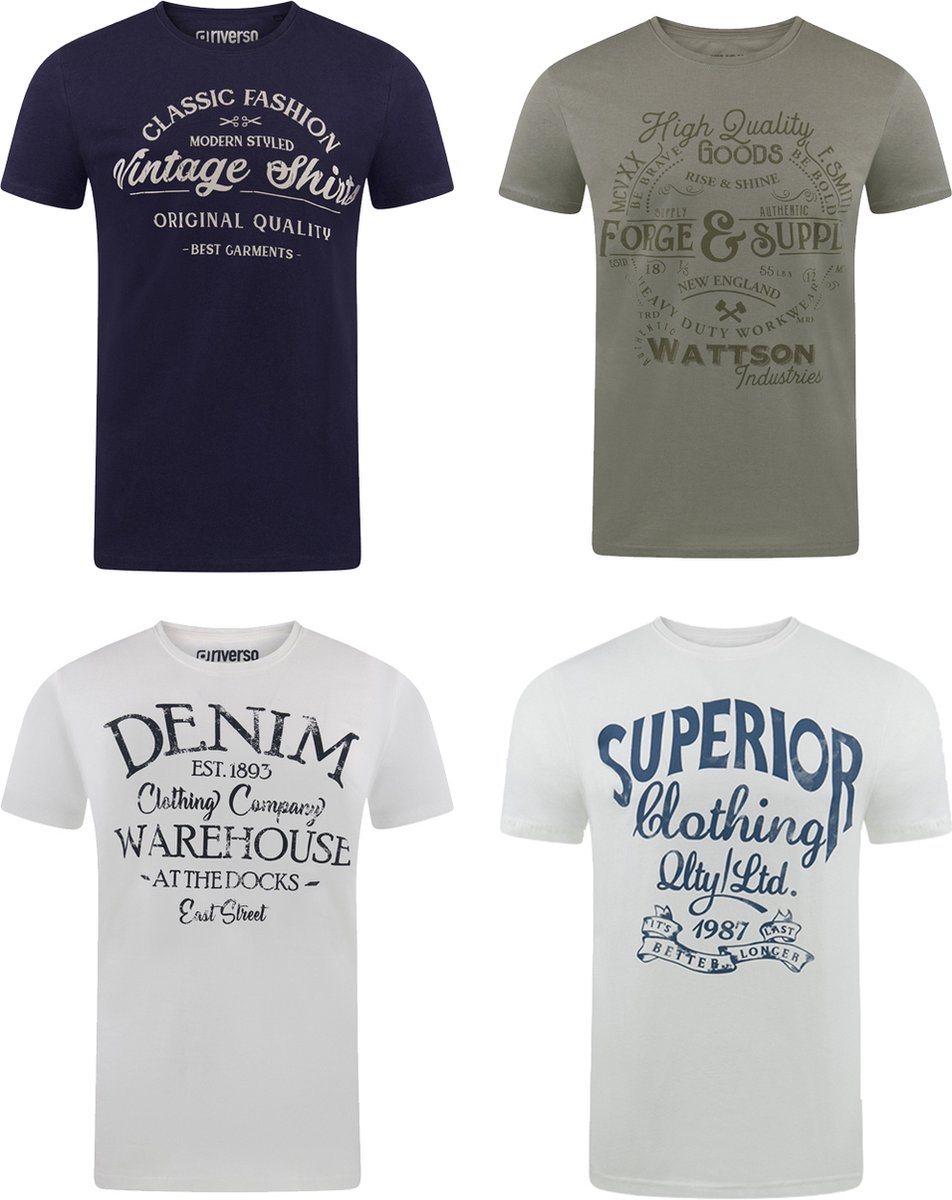 riverso Heren T-Shirt RIVLeon 4 Pack regular fit Veelkleurig S Ronde Hals Volwassenen - gemaakt van 100% katoen