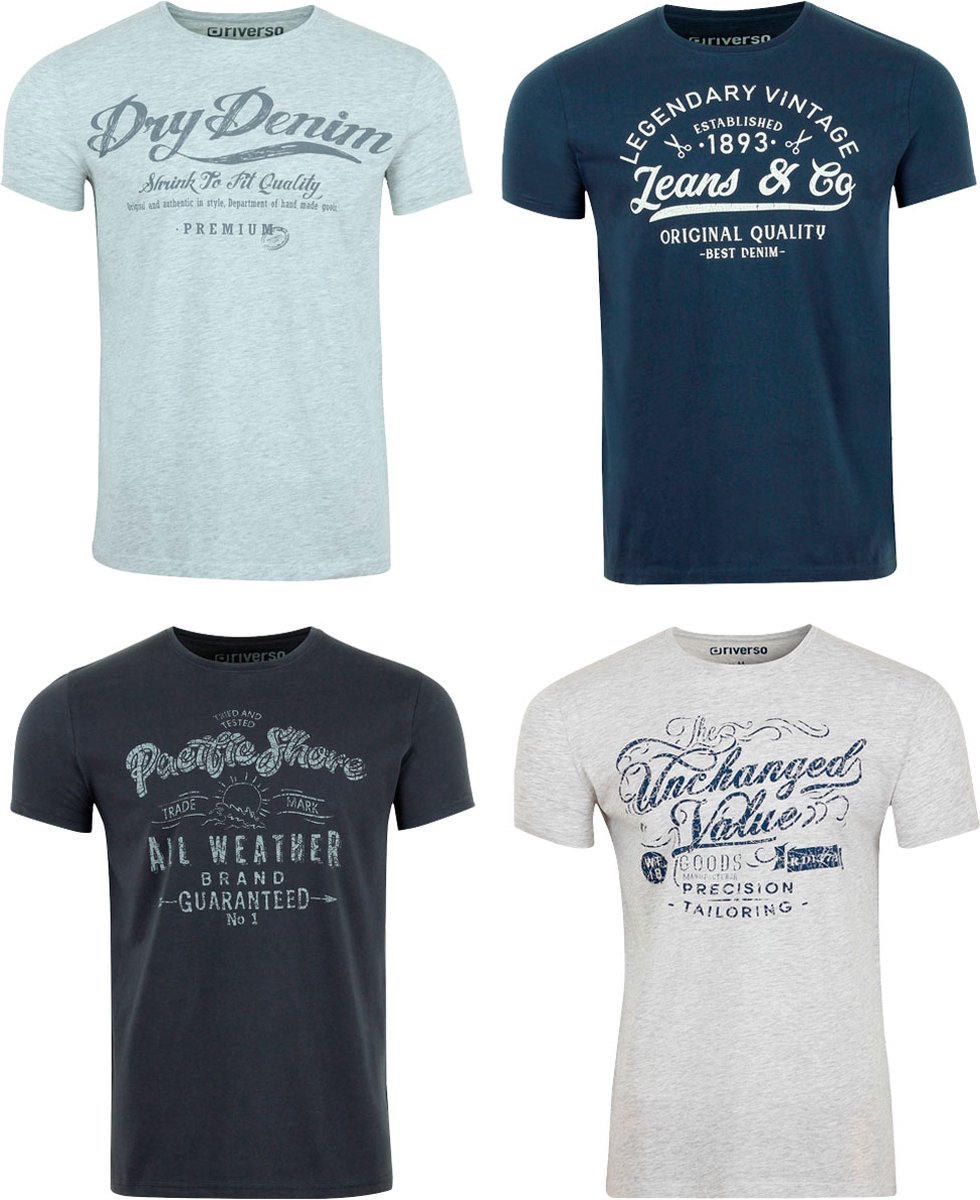 riverso Heren T-Shirt RIVLeon 4 Pack regular fit Veelkleurig S Ronde Hals Volwassenen - gemaakt van 100% katoen