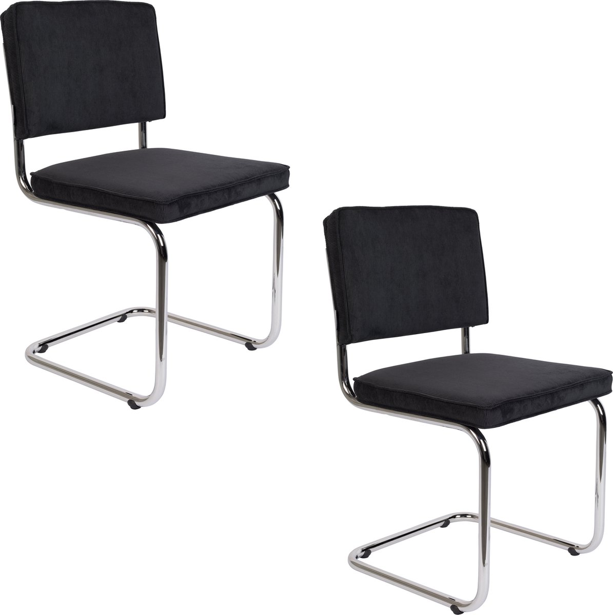 Ridge Rib Eetkamerstoelen Zwart - Set van 2