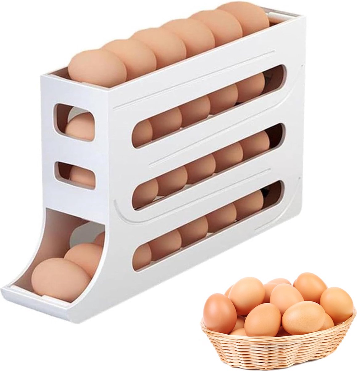 La'Moussawi ® Slimme Eieropslag Met Automatische Rolverdeling Voor Koelkast En Werkblad