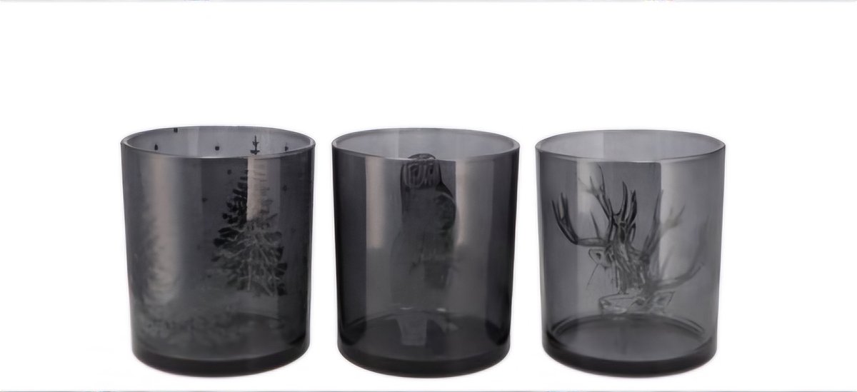JOLLY TRANSPARENT GREY T-LIGHT 7X8CM - set van 3