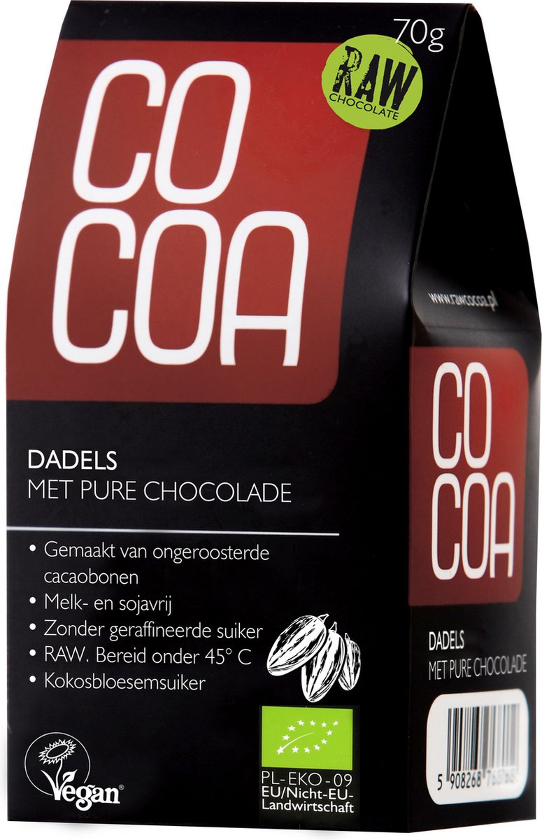 Goedkoopste Cocoa Dadels met Pure Chocolade RAW 70GR
