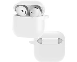 Hoes - Geschikt voor Apple AirPods 4 - Siliconen Hoesje met Clip - Silicone Case Cover - Wit