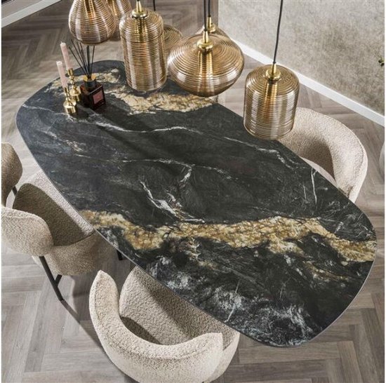 Table à manger Fossil danois ovale en céramique 180 cm - noir