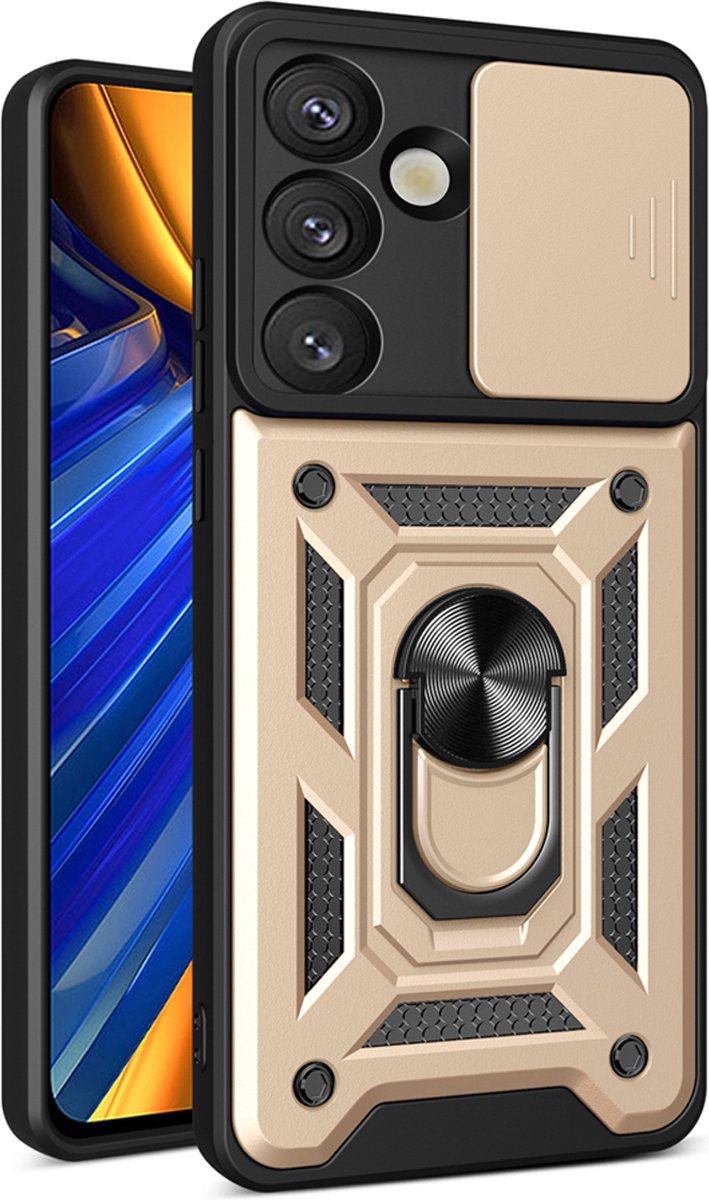MobyDefend Hoesje - Geschikt voor Samsung Galaxy S25 - Pantsercase Met Draaibare Ring - Goud