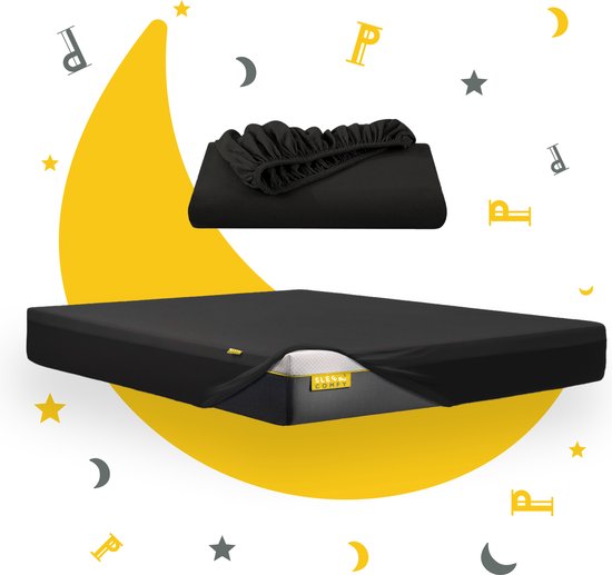 Sleep Comfy - Hoeslaken 100 % Katoen | 160x220 cm - Essai de 30 jours - Jersey - Antibactérien - Élastique tout autour - Zwart - La coupe parfaite