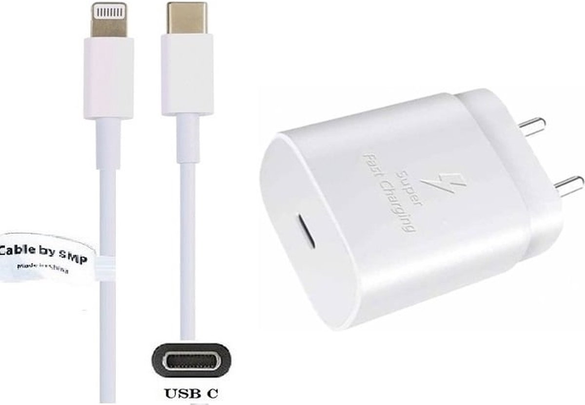 OneOne 25W super snellader + 1,2m OneOne USB C naar Lightning kabel. PD lader. Universele oplader adapter past op Apple iPhone 11 Pro, iPhone 11 Pro Max, iPhone 12, iPhone 12 Mini, iPhone 12 Pro, iPhone 12 Pro Max, iPhone 13