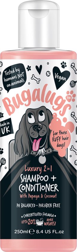 Bugalugs - 2-in-1 Hondenshampoo en conditioner - Papaya & Coconut - Alle vachttypes - Fles met pompje - Vegan - 500 ml
