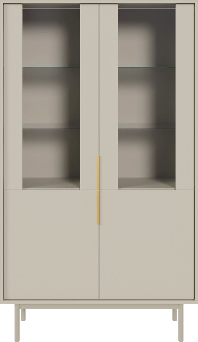 Selsey - Viviaro - Tweedelige vitrinekast - 104 cm - Grijsbeige