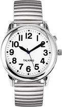 Nederlands sprekend analoog horloge - slechtziende- 1 alarm- zilver- rekband - duidelijk display - heren model