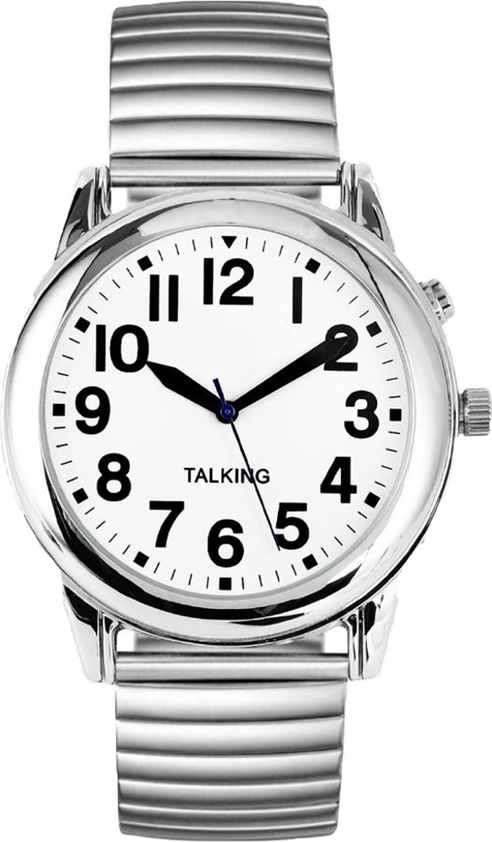 Goedkoopste Nederlands sprekend analoog horloge - slechtziende- 1 alarm- zilver- rekband - duidelijk display - heren model